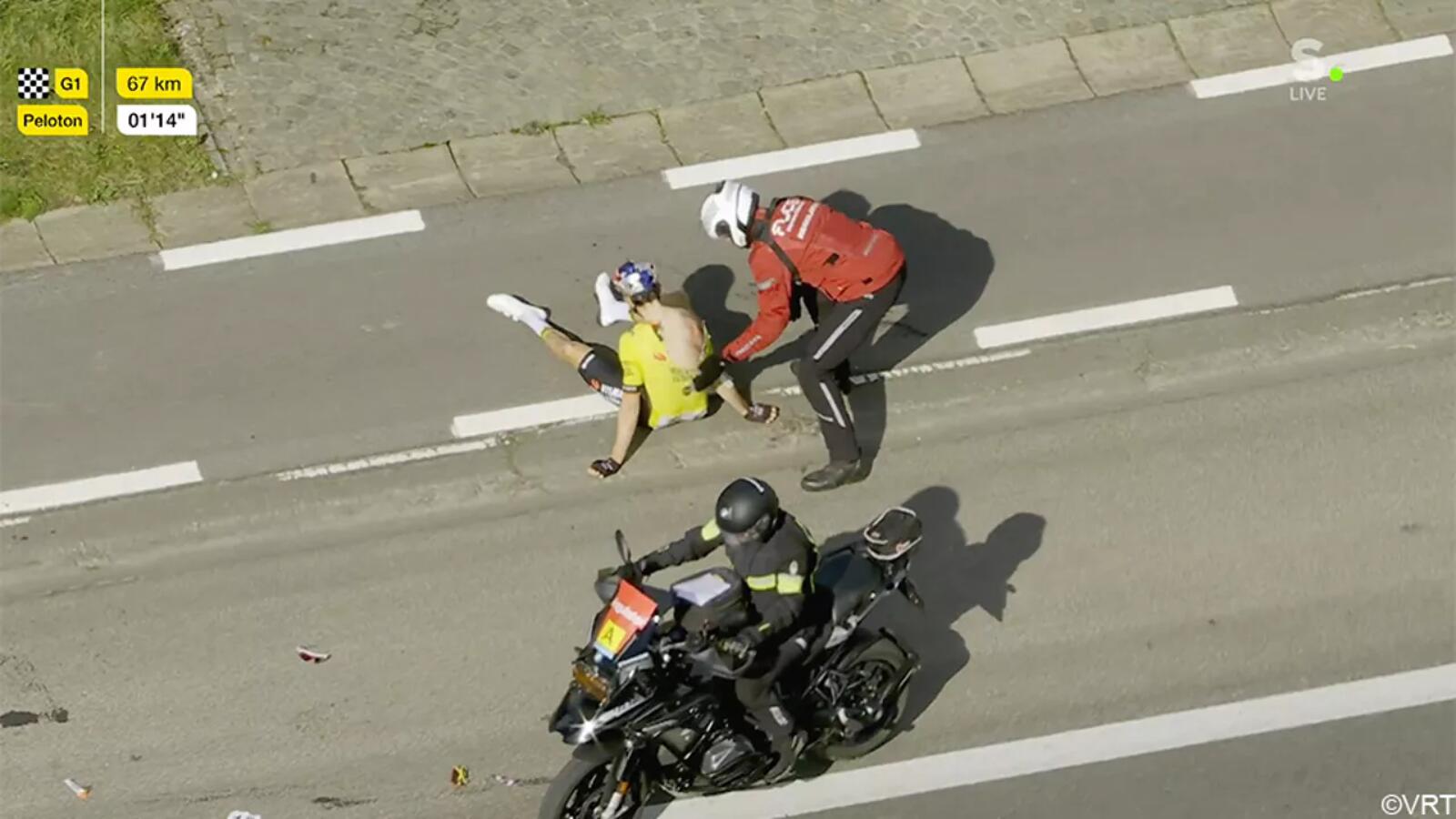 Wout van Aert valpartij - foto VRT