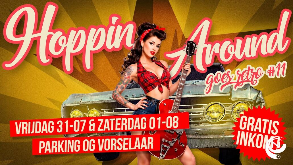 Hoppin Around goes retro #11 knalt opnieuw het weekend in met pure vintage‑vibes en onweerstaanbare livemuziek.   Een gevestigde waarde binnen het retro circuit én een vaste afspraak voor iedereen die houdt van rockabilly, oldschool country, vintage lifestyle en een warme community. Dit jaar vieren we onze elfde editie — en dat doen we met twee dagen vol muziek, dans, oldtimers, marktjes en zomerplezier.