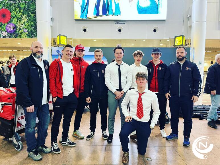 De HYC-delegatie voor team Belgium : v.l.n.r. Peter Wouters, Arne Waumans, Lowie Cuylaerts, Brent Bogaerts, Chad Piccart, Mauro Pyl, Ben Coolen, Christof Simon, Rik Cuylen.