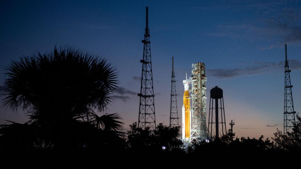 Nasa SLS heavy lift rocket at the launch site in Florida
