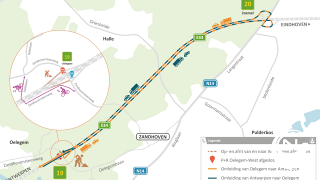 E34 : heraanleg carpoolparking Oelegem - hinder aan op- en afrittencomplex vanaf maandag 2 maart