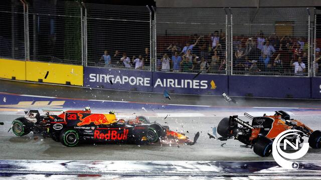 Hamilton lachende 4e na crash Vettel, Verstappen en Räikkönen, Vandoorne 7e - foto's