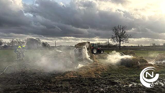Boeren met tractors helpen brandweer met blussen van hooischuurbrand aan Klein Baan Herenthout