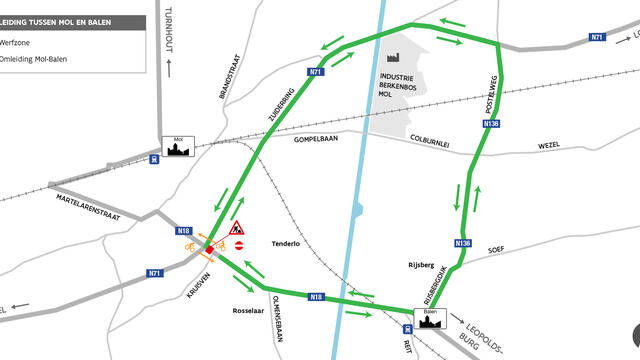 Twee kruispunten van N18 in Mol worden vlotter en veiliger gemaakt