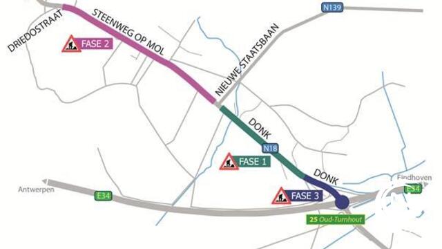 Vanaf 17 maart: structureel onderhoud Steenweg op Mol en Donk (N18) in Oud-Turnhout