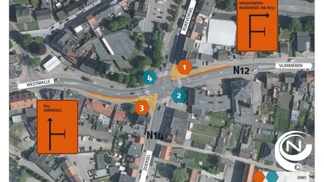 Werken aan kruispunt N12/N14 in Oostmalle