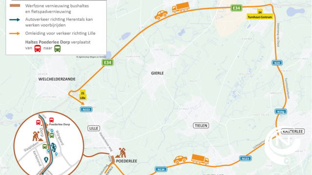 Herinrichting bushaltes en vernieuwing fietspad N153 in Poederlee vanaf 3 mei