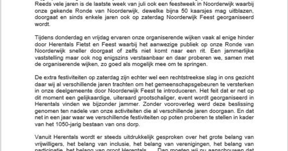 Gemeenschapsraad Open brief aan stad Herentals